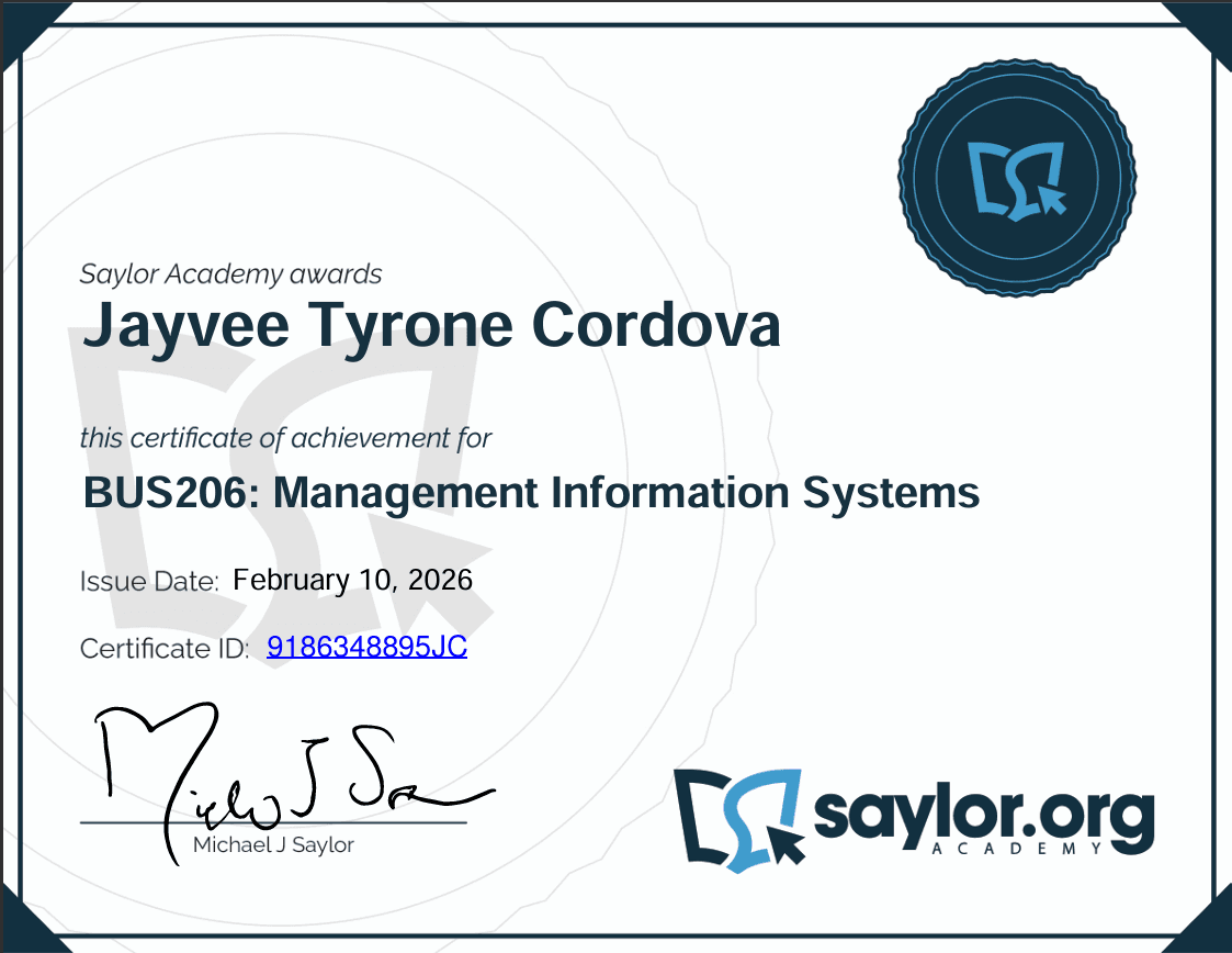 Preview of the Management Information Systems certificate from Saylor Academy